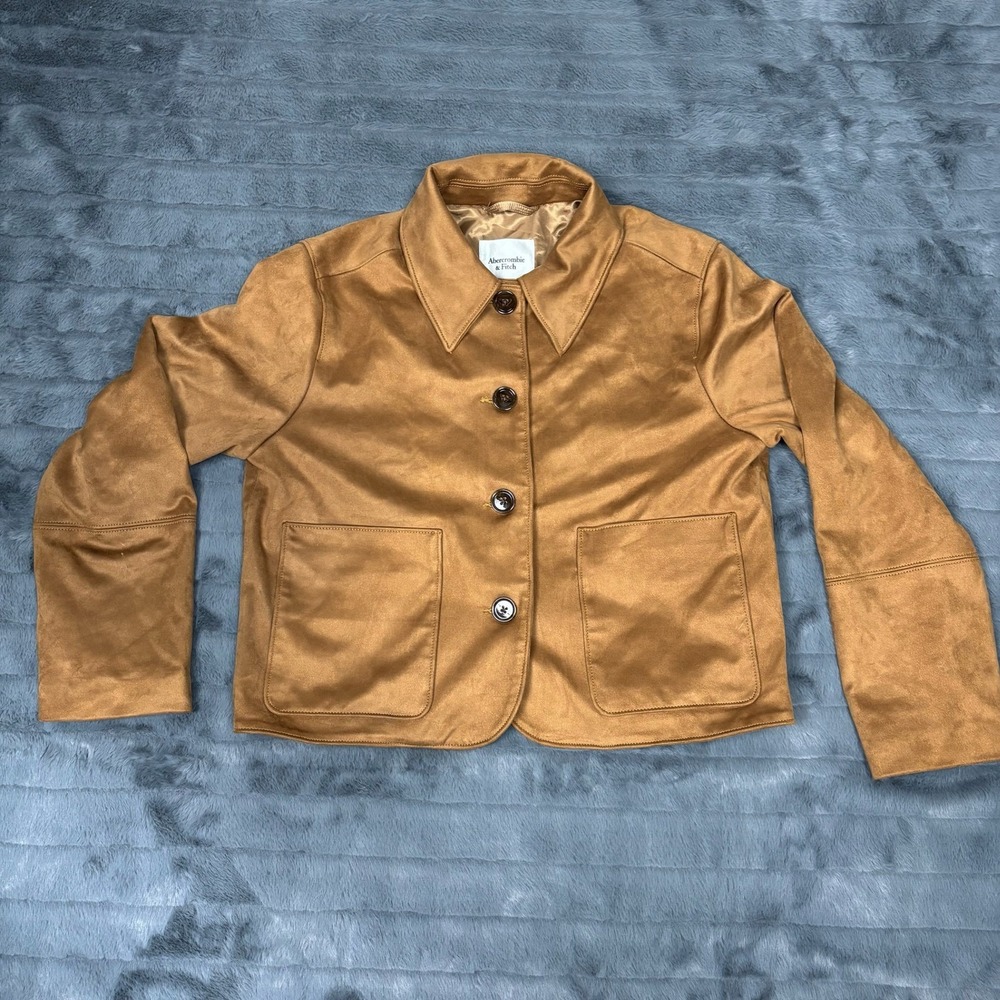 Abercrombie & Fitch Vegan Suede Jacket Tan Brown Button Front Womens Small